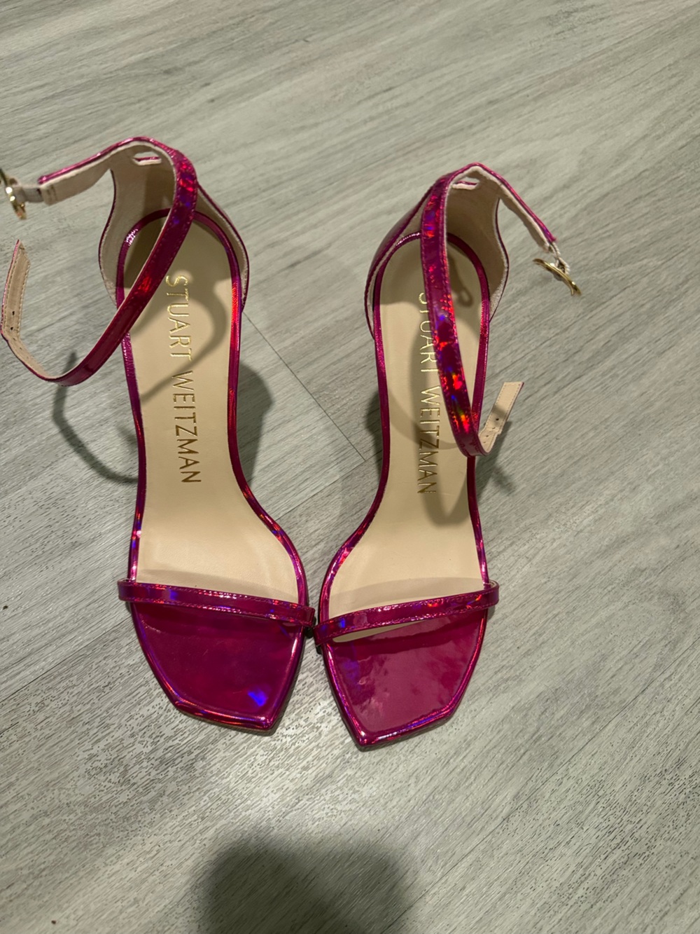 New Stuart Weitzman Fuchsia Metallic Ankle-Strap Sandals sz 7 - Picture 4 of 12
